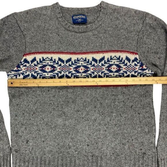 Aeropostale Sweater Men XL Gray Chunky Knit Crew Neck Fair Isle Bohemian Holiday - Picture 9 of 16
